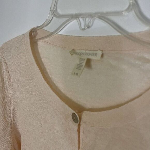 EILEEN FISHER short sleeve peach orange linen blend lightweight cardigan Large - Picture 7 of 7